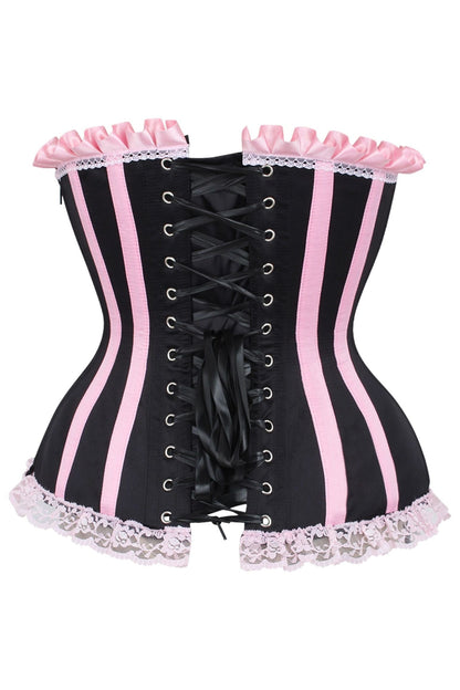 Daisy Black/Pink Steel Boned Burlesque Corset