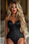 Black Satin Steel Boned Overbust Corset
