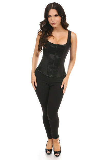Daisy Black Satin Steel Boned Corset w/Straps TD-1696