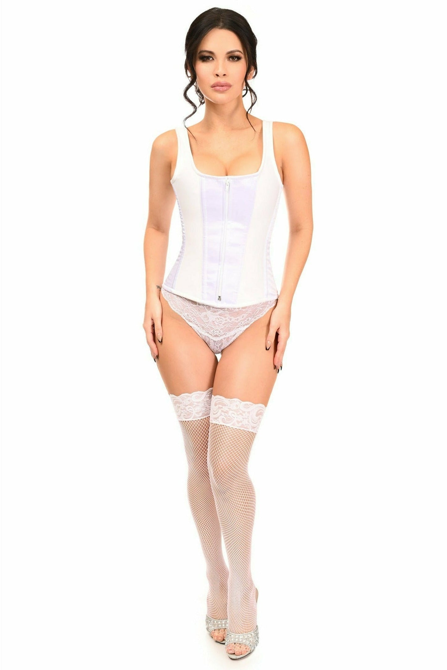 Daisy White Satin Steel Boned Corset w/Straps TD-1725