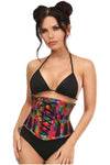Daisy Rainbow Glitter PVC Steel Boned Underbust Corset w/Lace-Up Front
