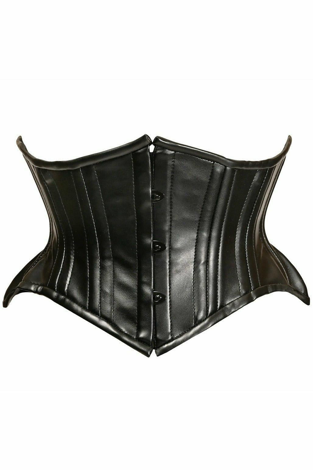 Daisy TD-1829 Black Faux Leather Double Steel Boned Curvy Cut Waist Cincher