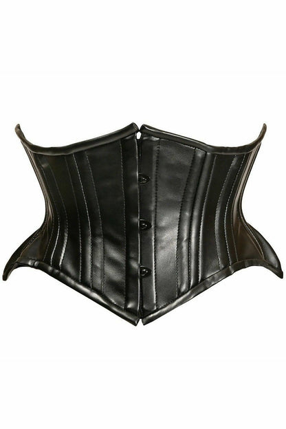 Daisy TD-1829 Black Faux Leather Double Steel Boned Curvy Cut Waist Cincher