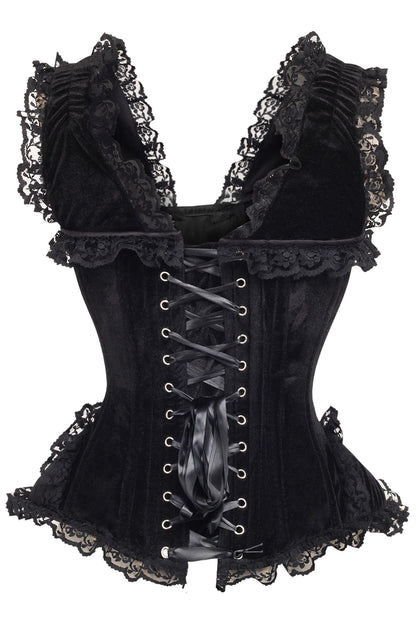 Daisy TD-182 Black Velvet & Lace Steel Boned Corset w/Cap Sleeves