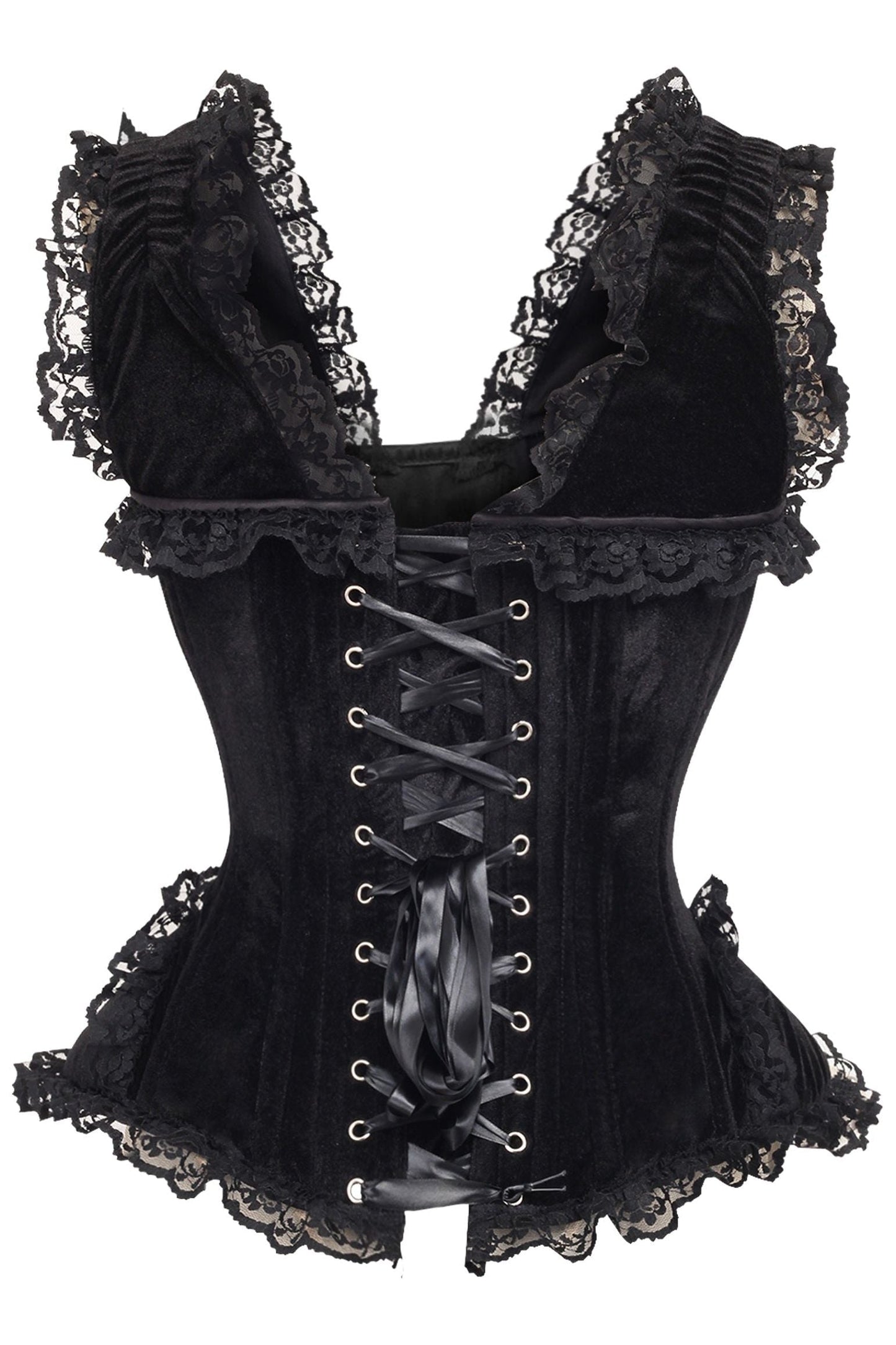 Daisy TD-182 Black Velvet & Lace Steel Boned Corset w/Cap Sleeves