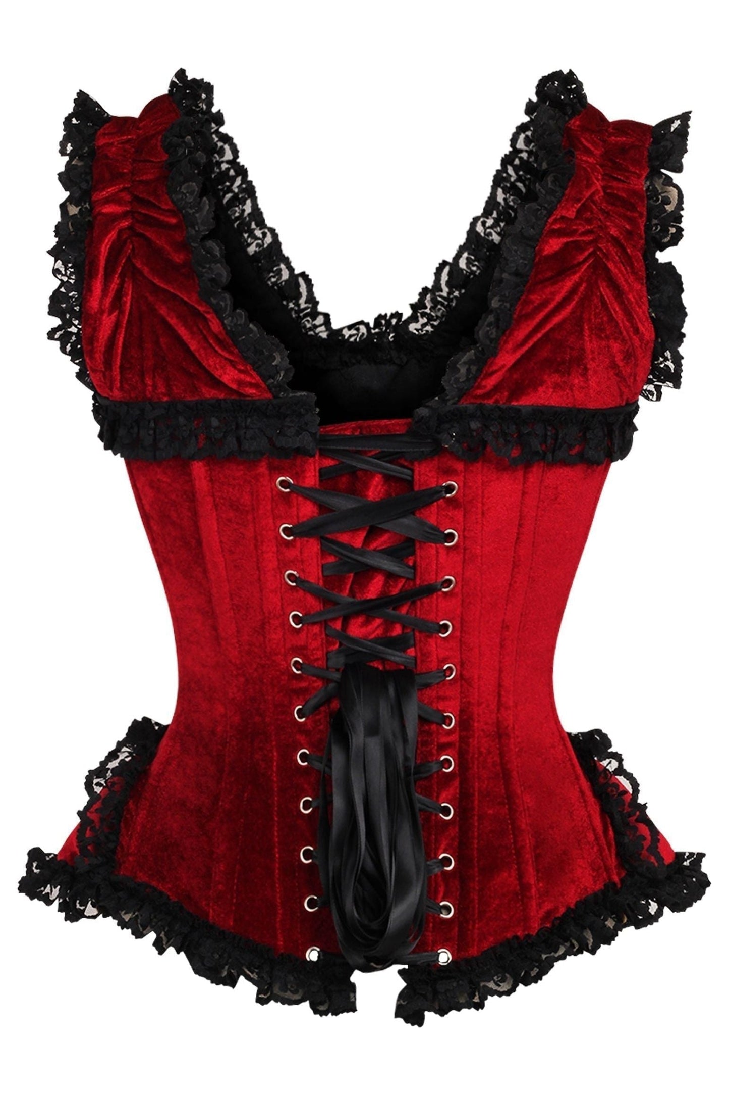 Daisy TD-183 Dark Red Velvet & Lace Steel Boned Corset w/Cap Sleeves