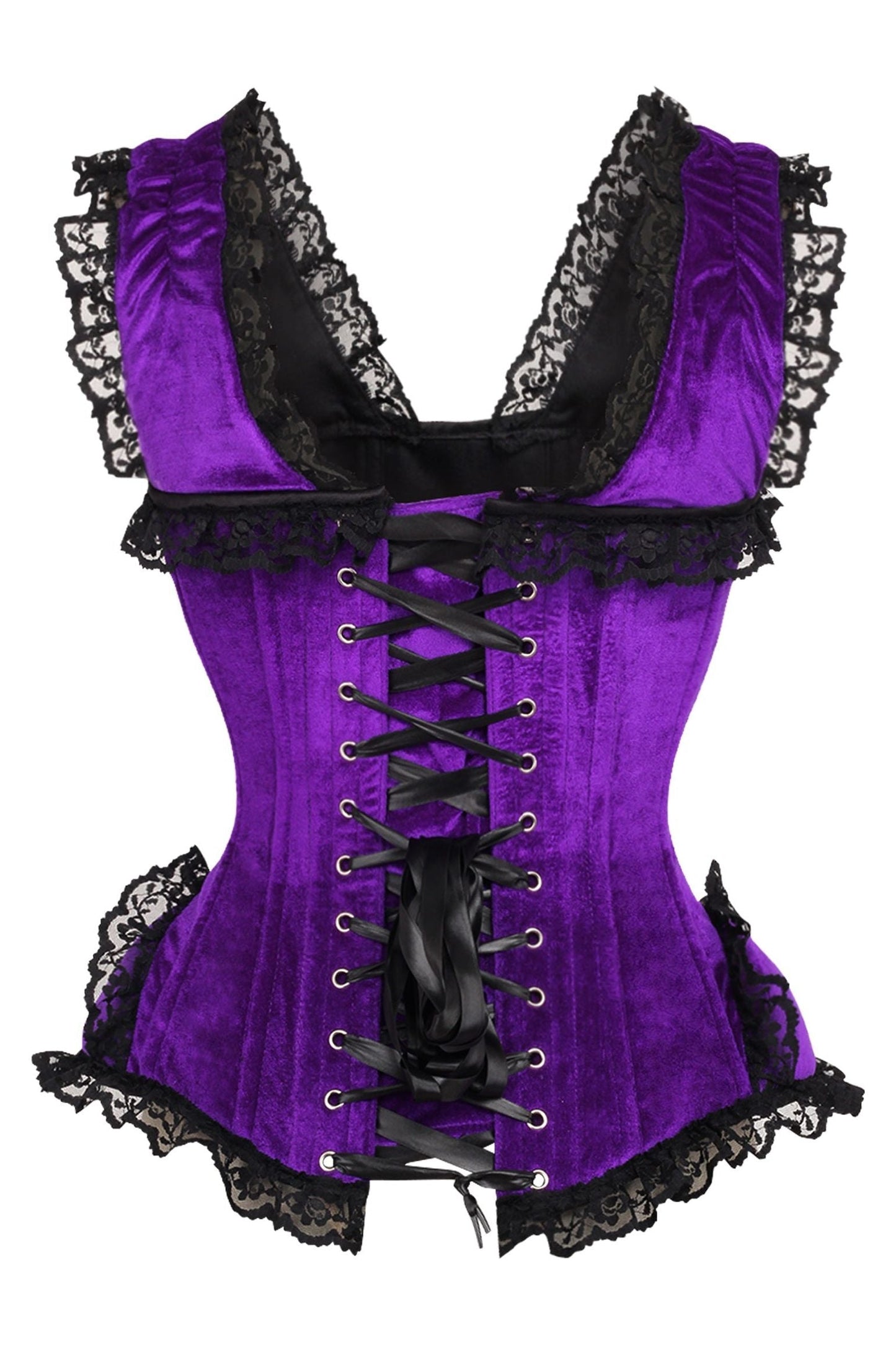 Daisy TD-184 Purple Velvet & Lace Steel Boned Corset w/Cap Sleeves