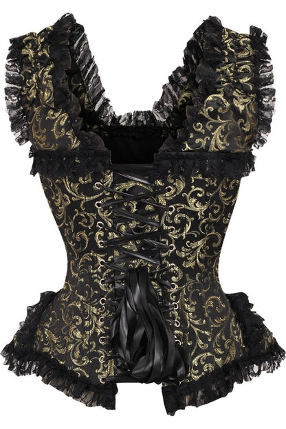 Daisy TD-210 Gold/Black Swirl Brocade & Lace Steel Boned Corset w/Cap Sleeves