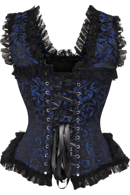 Daisy TD-217 Blue/Black Swirl Brocade & Lace Steel Boned Corset w/Cap Sleeves