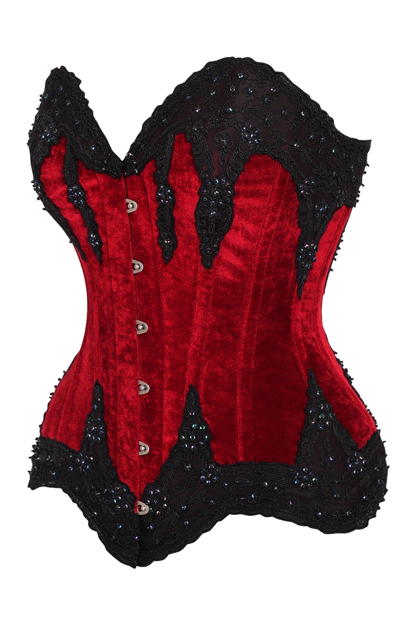 Daisy TD-219 Dark Red Velvet & Beaded Steel Boned Overbust Corset