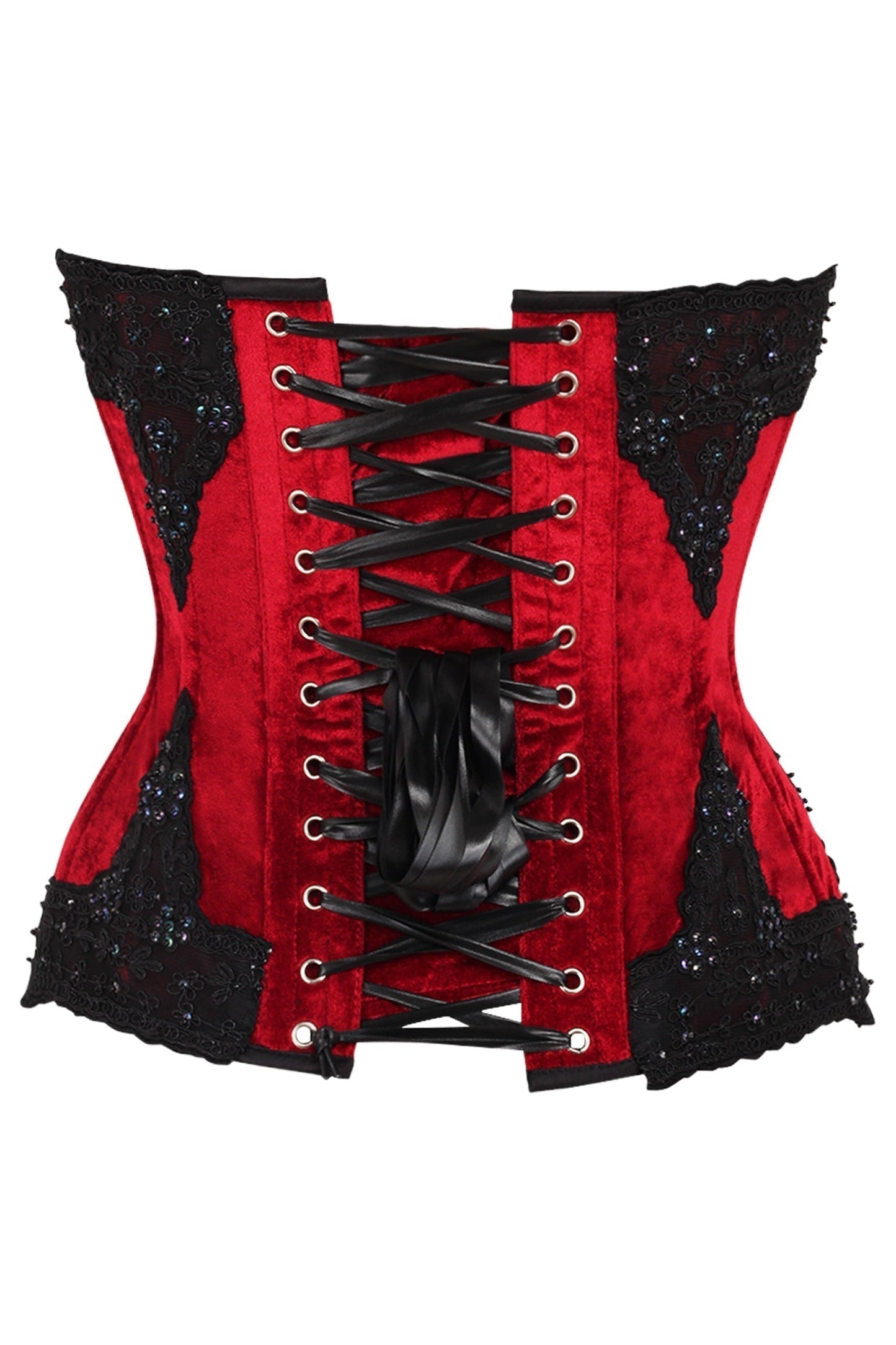 Daisy TD-219 Dark Red Velvet & Beaded Steel Boned Overbust Corset