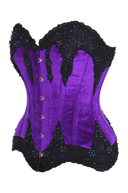Daisy TD-220 Purple Velvet & Beaded Steel Boned Overbust Corset