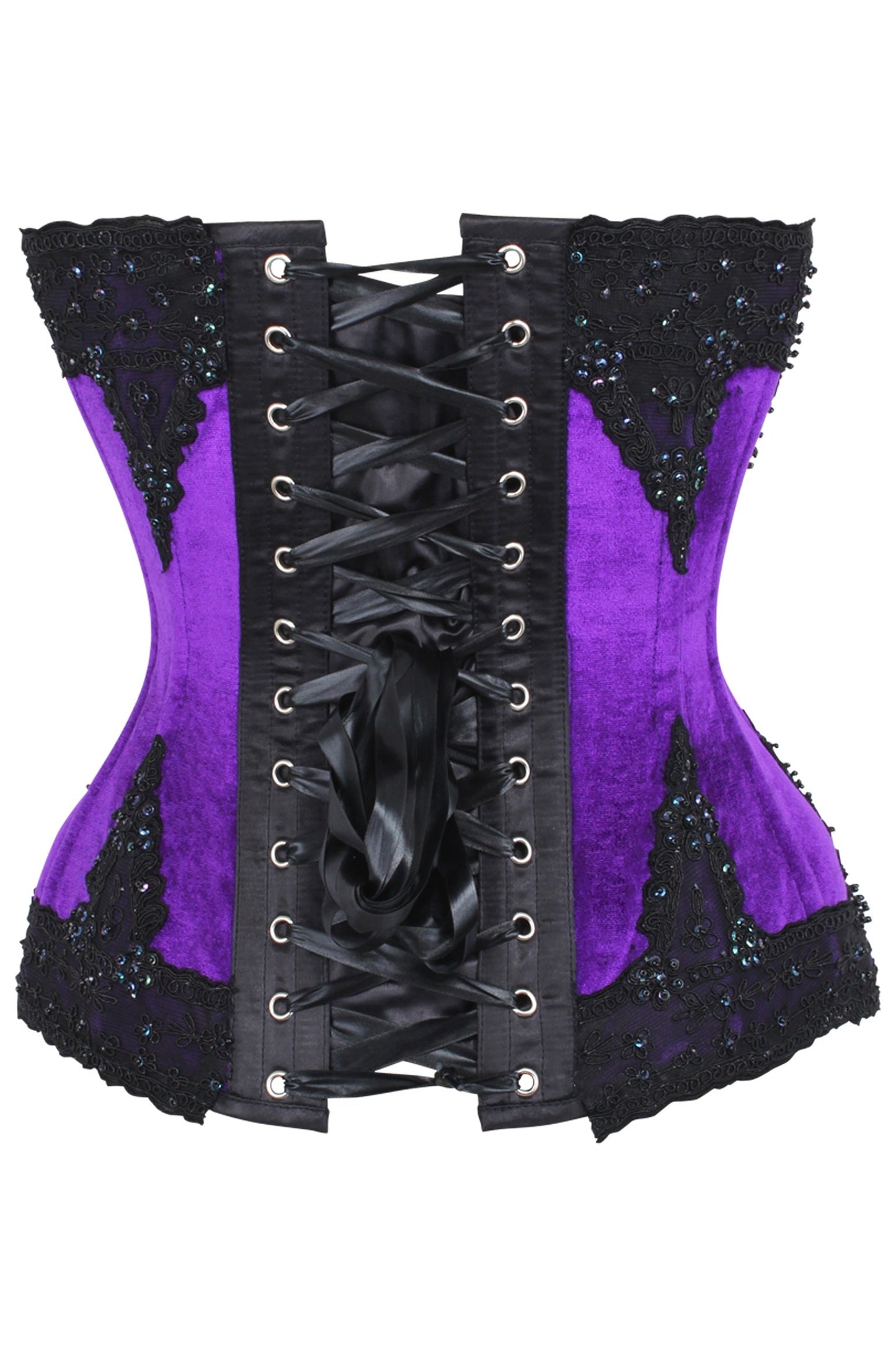 Daisy TD-220 Purple Velvet & Beaded Steel Boned Overbust Corset