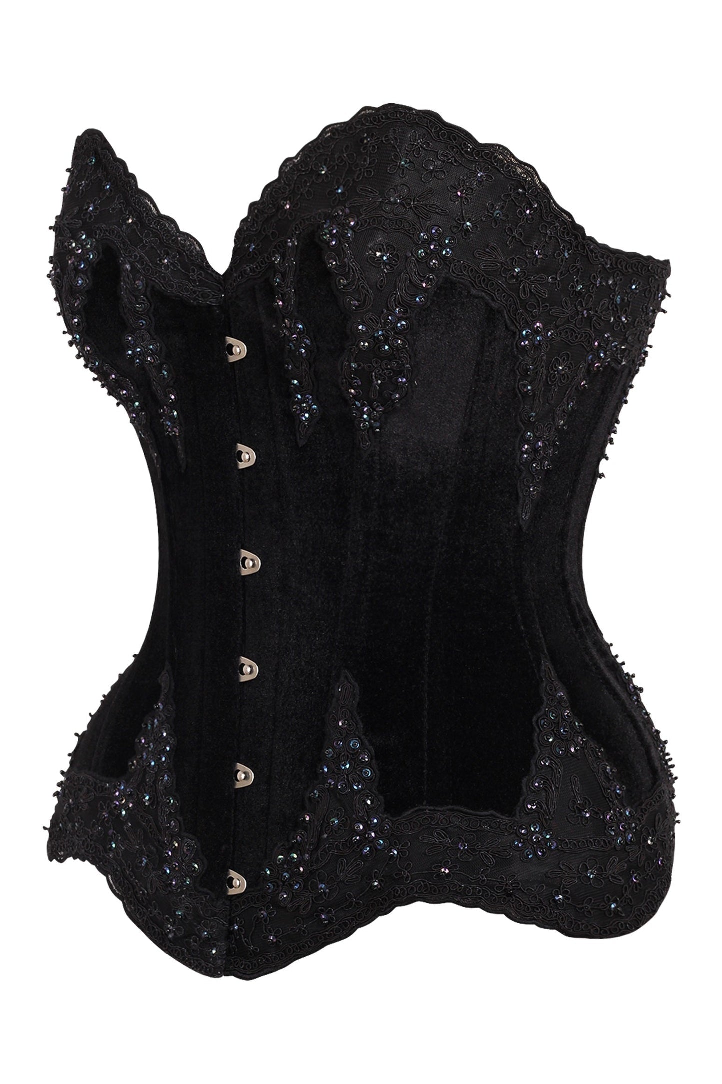Daisy TD-221 Black Velvet & Beaded Steel Boned Overbust Corset