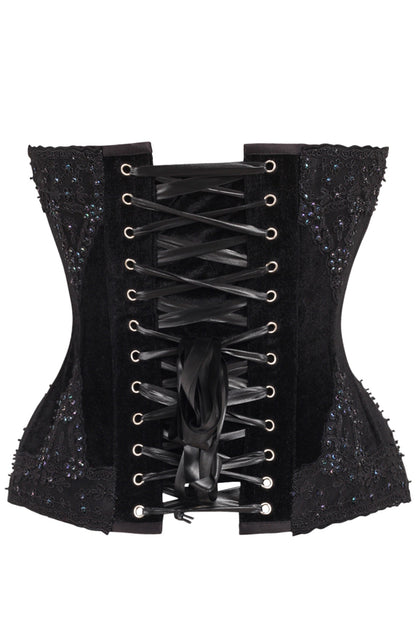Daisy TD-221 Black Velvet & Beaded Steel Boned Overbust Corset
