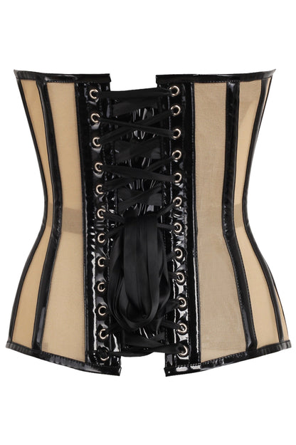 Daisy TD-225 Nude Mesh & Black Patent Steel Boned Corset