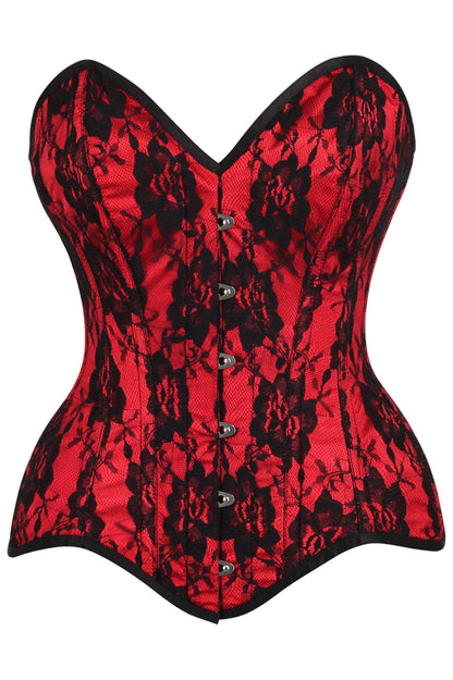 Daisy TD-227 Red Satin w/Black Lace Overlay Steel Boned Overbust Corset
