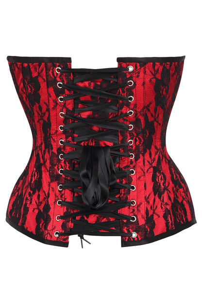 Daisy TD-227 Red Satin w/Black Lace Overlay Steel Boned Overbust Corset