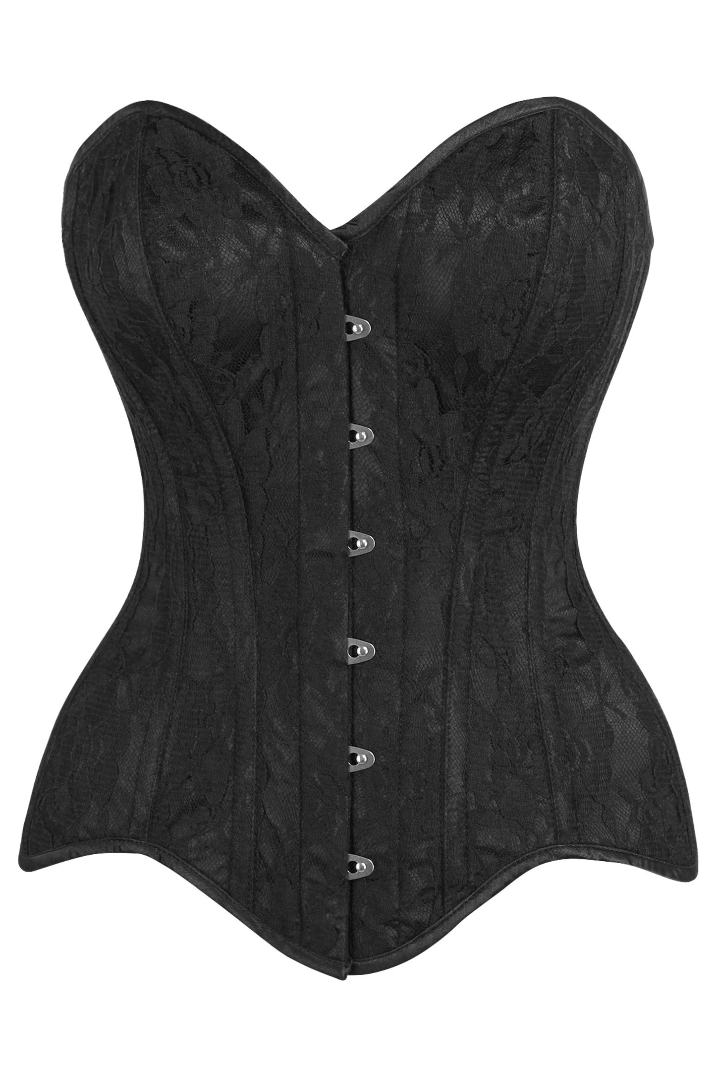 Daisy TD-229 Black Satin w/Black Lace Overlay Steel Boned Overbust Corset