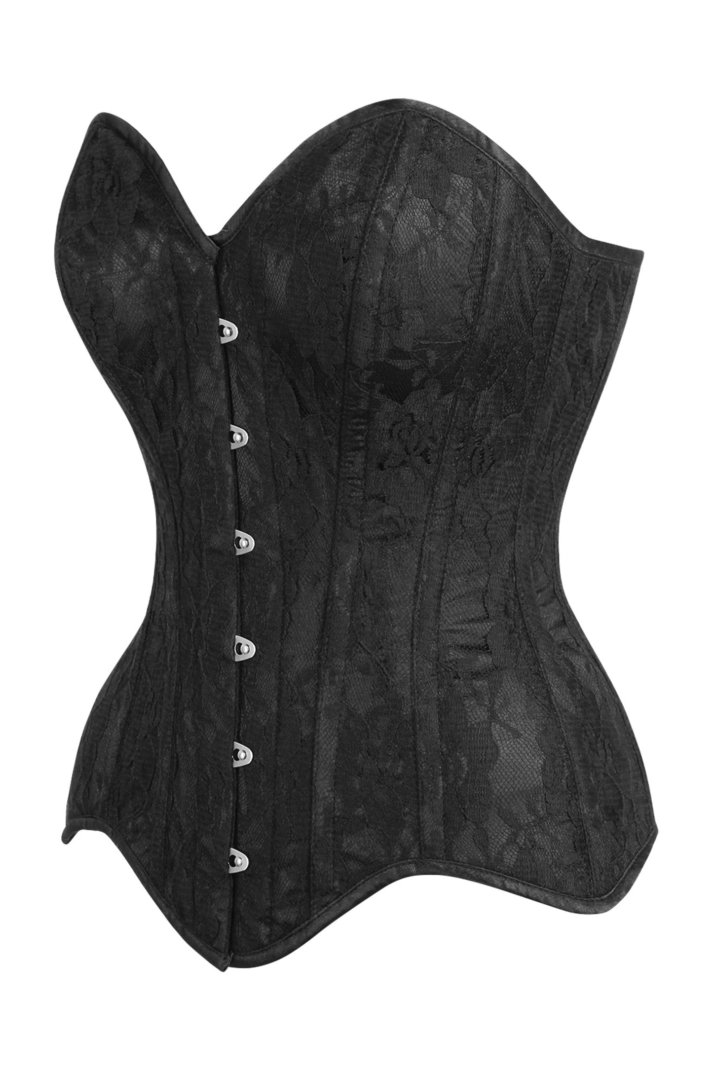 Daisy TD-229 Black Satin w/Black Lace Overlay Steel Boned Overbust Corset