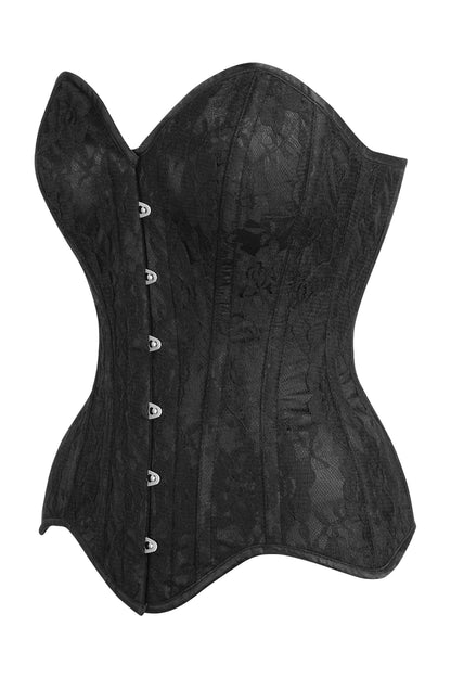 Daisy TD-229 Black Satin w/Black Lace Overlay Steel Boned Overbust Corset