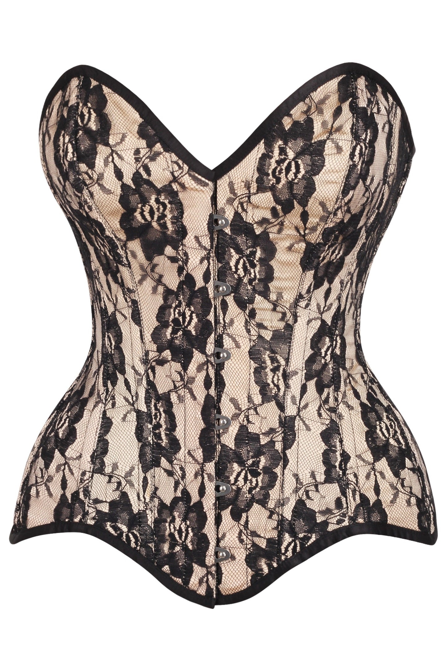 Daisy TD-230 Nude Satin w/Black Lace Overlay Steel Boned Overbust Corset