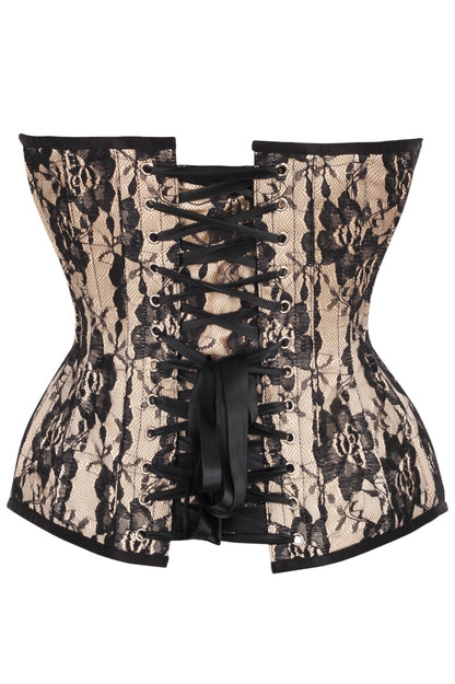 Daisy TD-230 Nude Satin w/Black Lace Overlay Steel Boned Overbust Corset