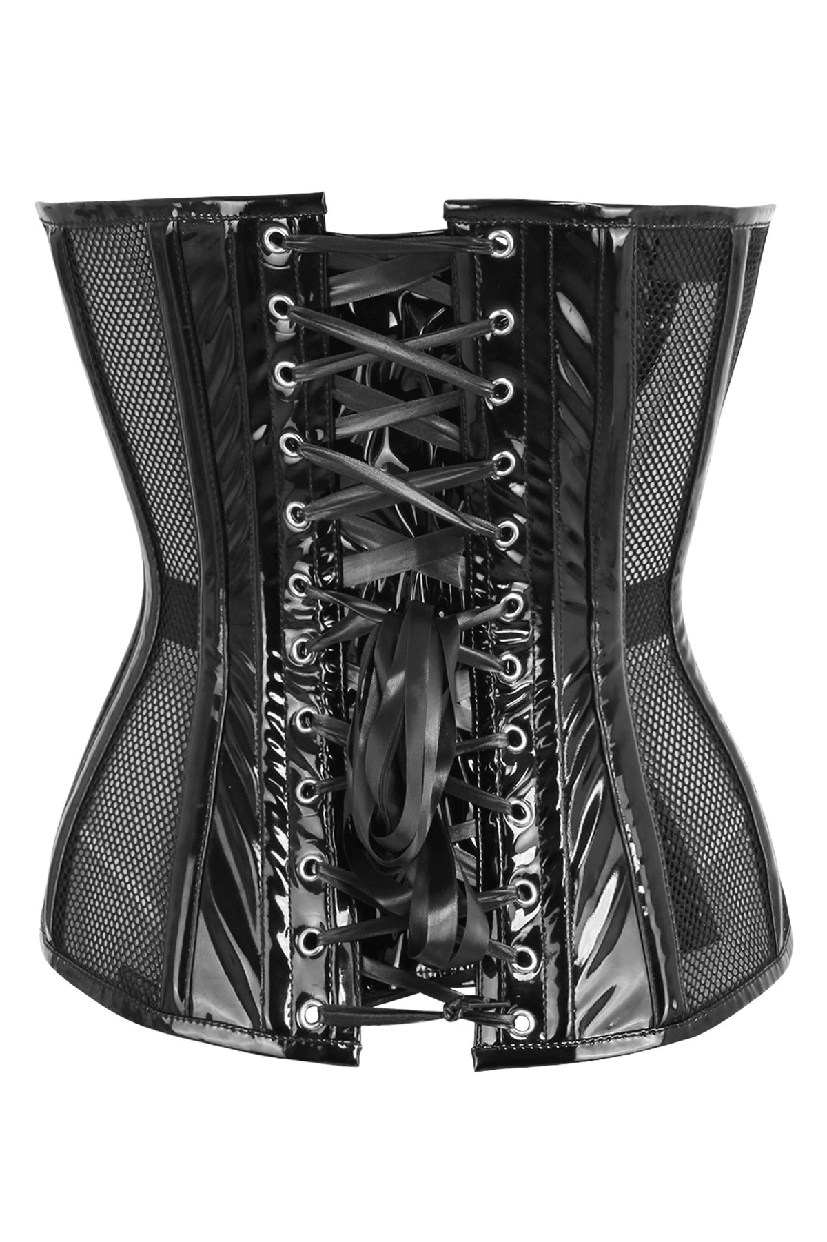 Daisy TD-234 Black Fishnet w/Patent Steel Boned Overbust Corset