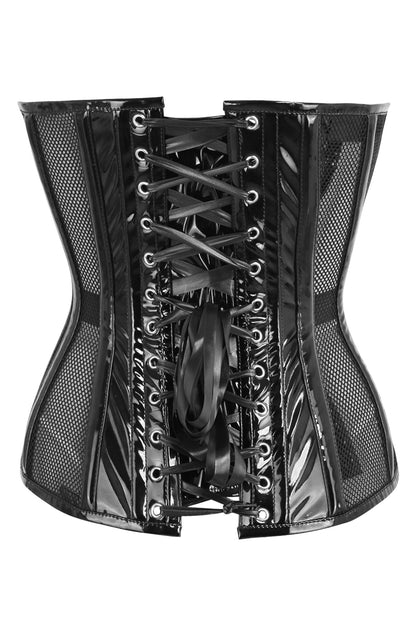 Daisy TD-234 Black Fishnet w/Patent Steel Boned Overbust Corset
