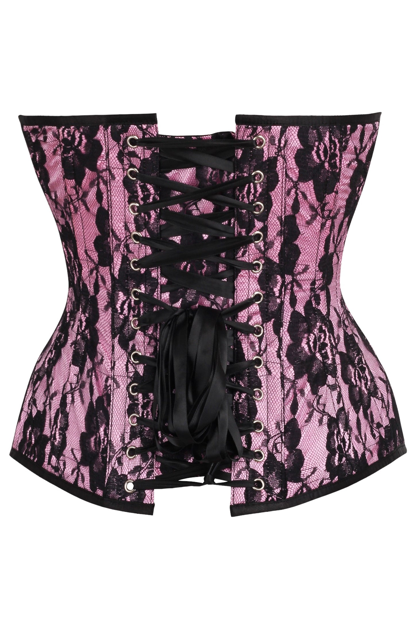 Daisy TD-235 Pink Satin w/Black Lace Overlay Steel Boned Overbust Corset
