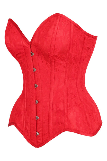 Daisy TD-236 Red Satin w/Red Lace Overlay Steel Boned Overbust Corset