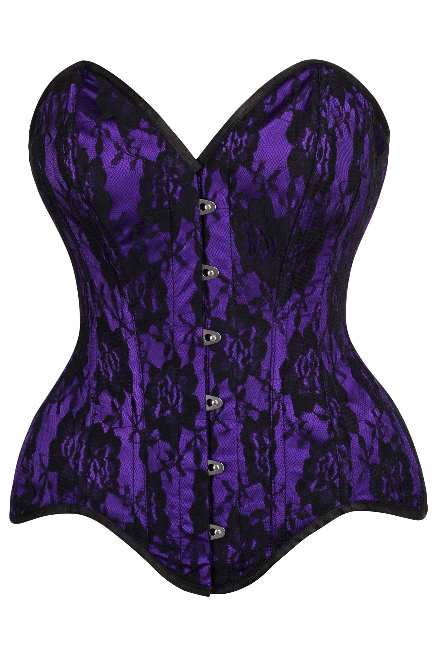 Daisy TD-238 Purple Satin w/Black Lace Overlay Steel Boned Overbust Corset