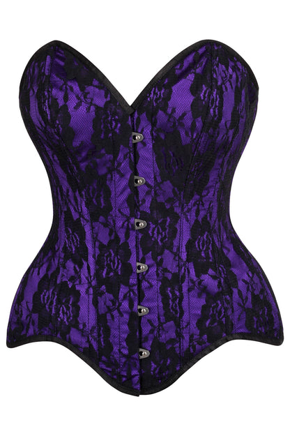Daisy TD-238 Purple Satin w/Black Lace Overlay Steel Boned Overbust Corset