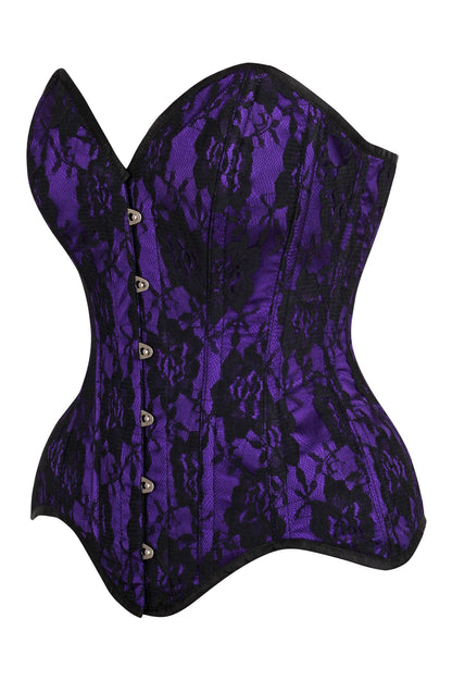 Daisy TD-238 Purple Satin w/Black Lace Overlay Steel Boned Overbust Corset