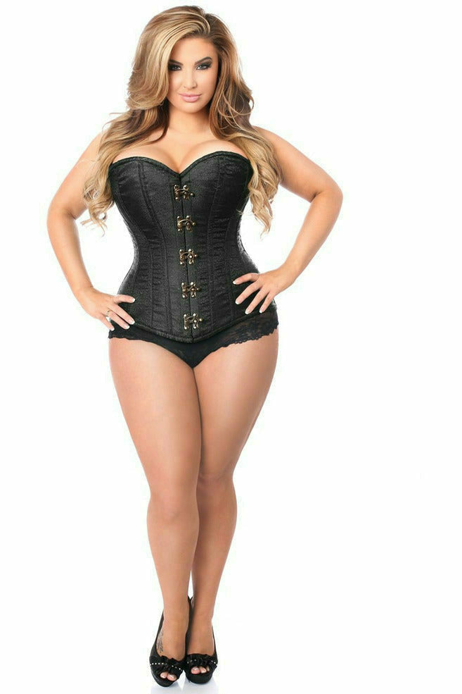 Daisy Black Brocade Steel Boned Corset w/Clasp Closure TD-247