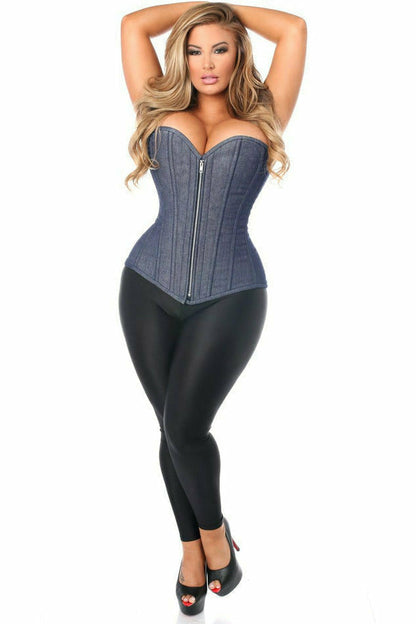 Daisy Denim Blue Steel Boned Overbust Corset w/Zipper TD-282