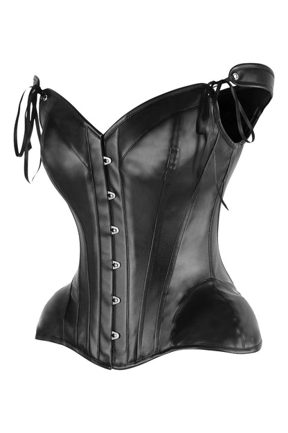 Daisy Black Faux Leather Steel Boned Corset w/Straps