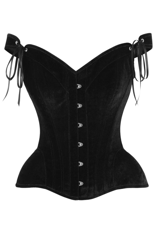 Daisy Black Velvet Steel Boned Corset w/Straps