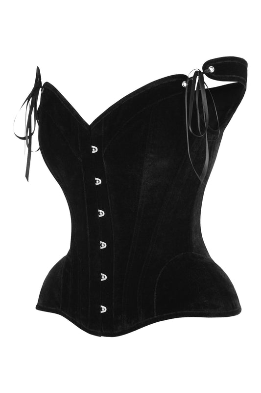 Daisy Black Velvet Steel Boned Corset w/Straps