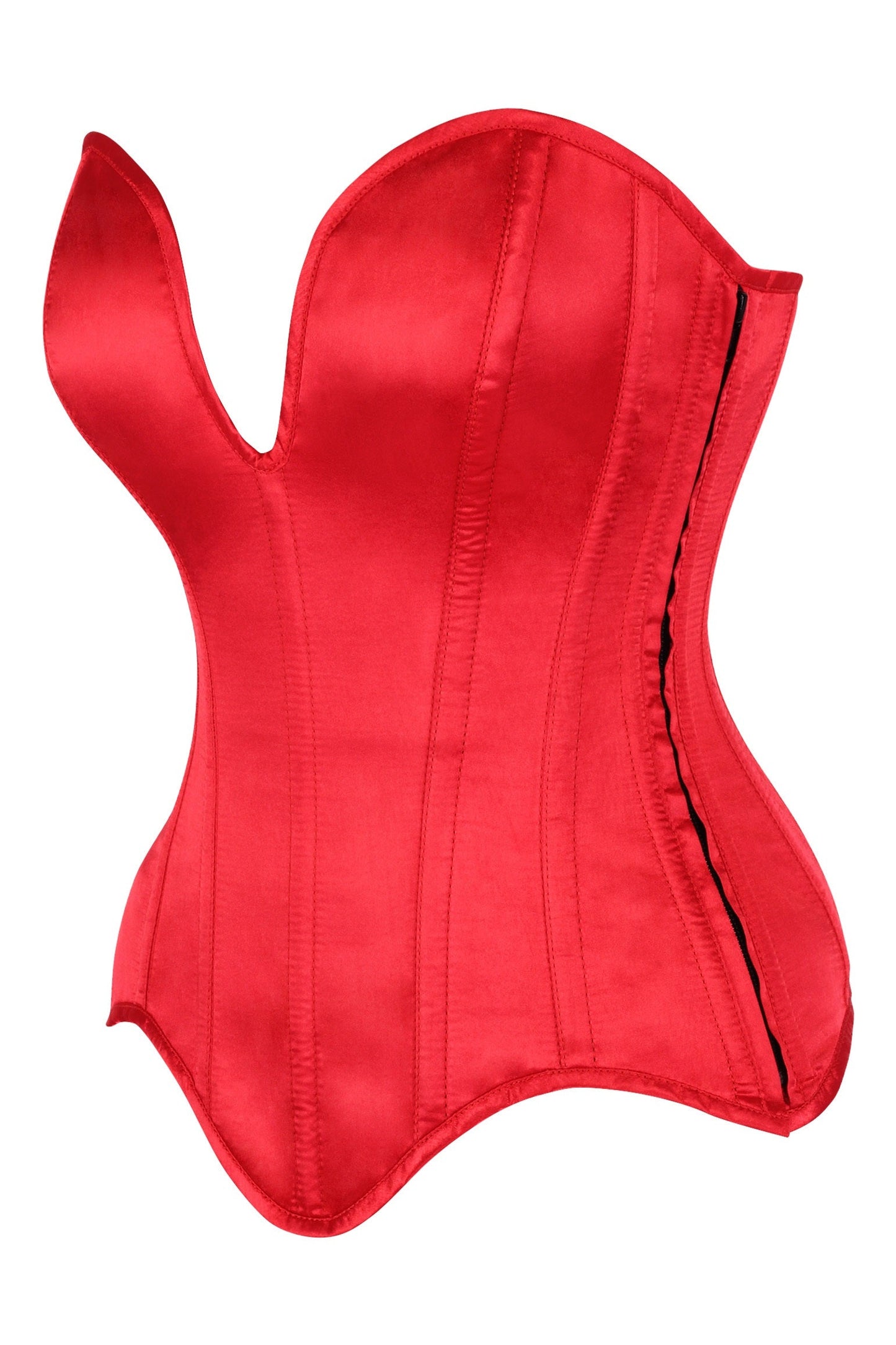 Daisy Steel Boned Red Satin Plunge Neckline Overbust Corset