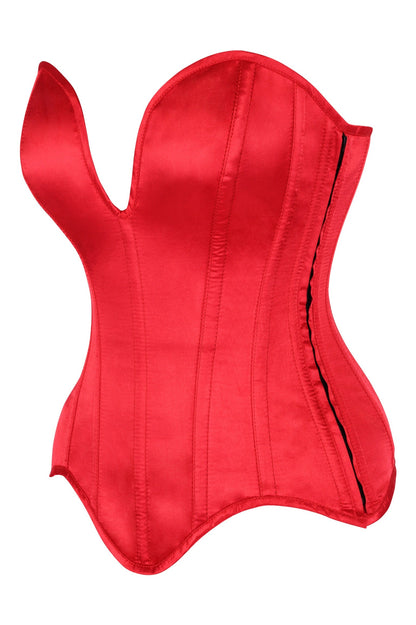Daisy Steel Boned Red Satin Plunge Neckline Overbust Corset