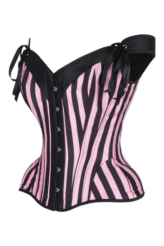Daisy Pink/Black Striped Steel Boned Corset w/Straps