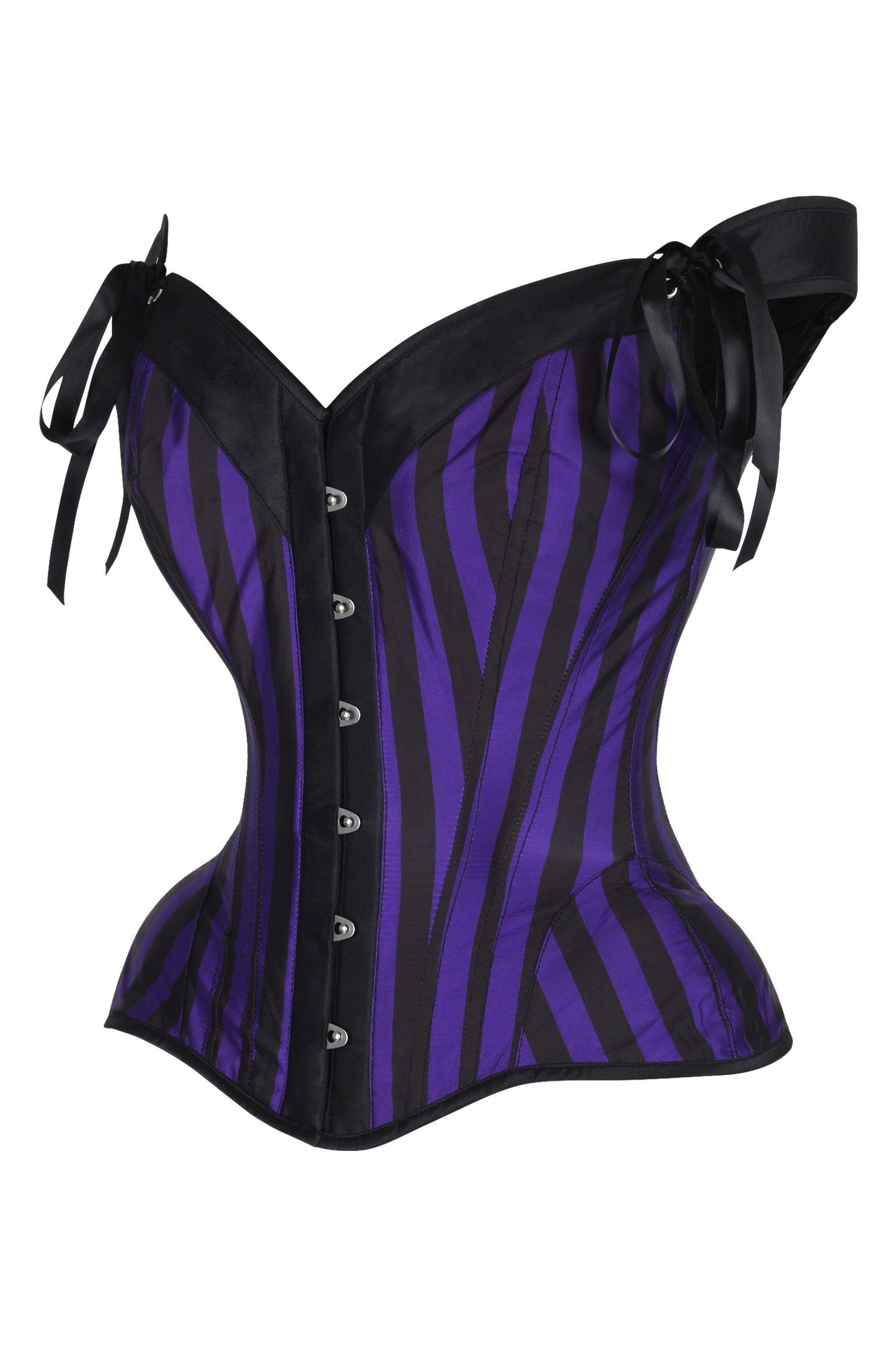 Daisy Dark Purple/Black Striped Steel Boned Corset w/Straps