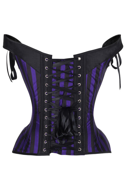 Daisy Dark Purple/Black Striped Steel Boned Corset w/Straps