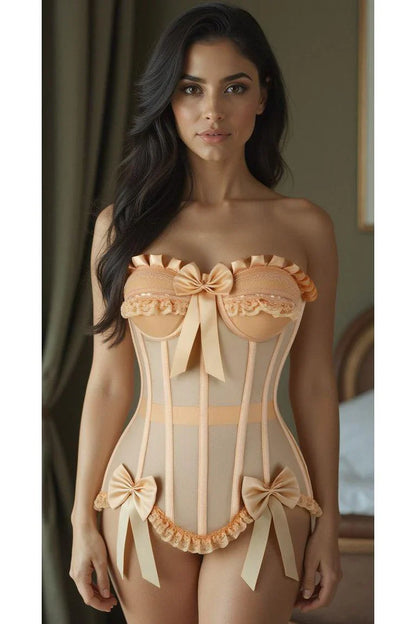 Daisy Steel Boned Nude Mesh Underwire Bustier Corset