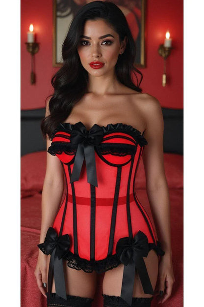 Daisy Steel Boned Red/Black Mesh Underwire Bustier Corset