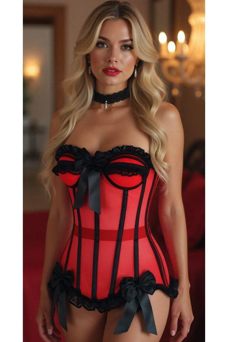 Daisy Steel Boned Red/Black Mesh Underwire Bustier Corset