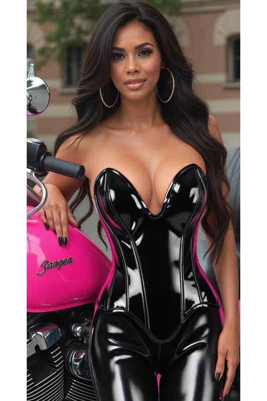 Daisy Corsets TD-416 Black Patent Plunge Neckline Overbust Corset