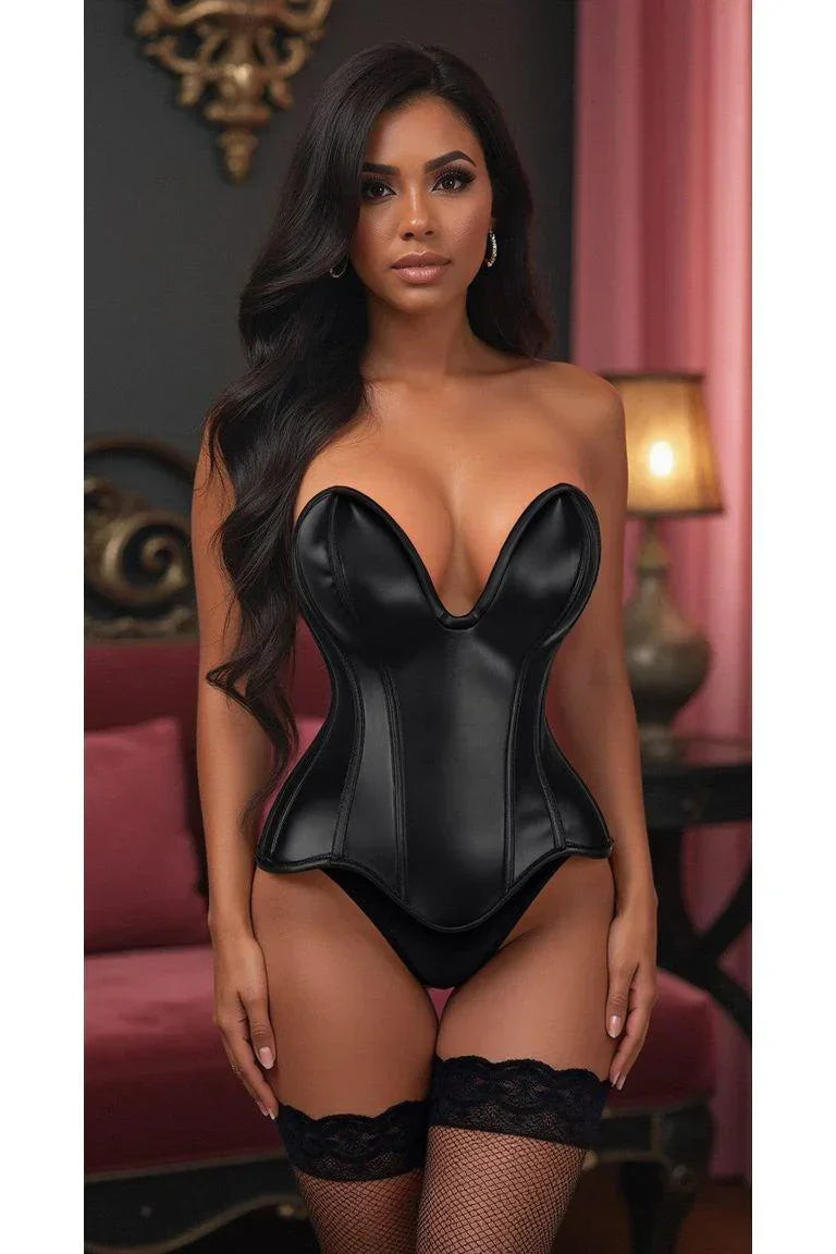 Daisy Corsets TD-417 Black Faux Leather Plunge Neckline Corset