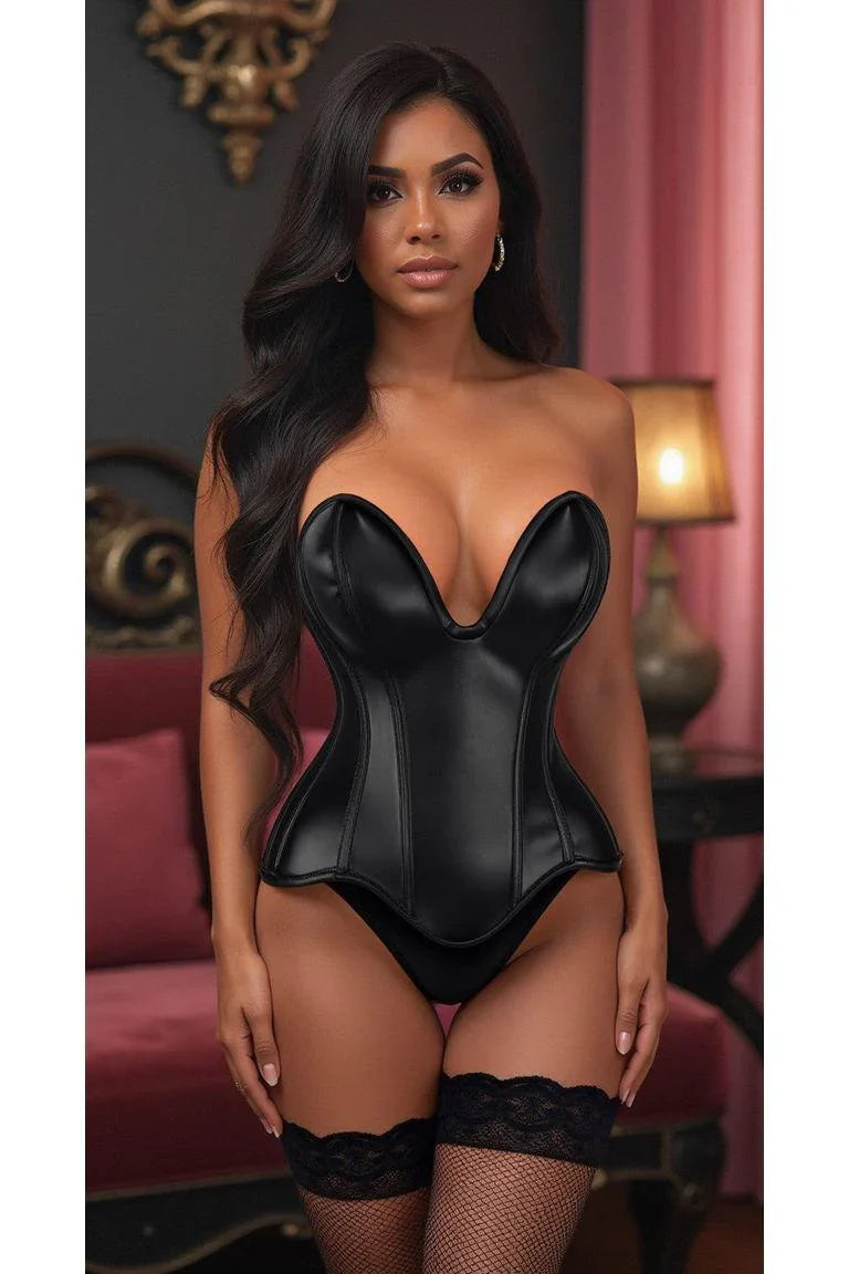 Daisy Corsets TD-417 Black Faux Leather Plunge Neckline Corset